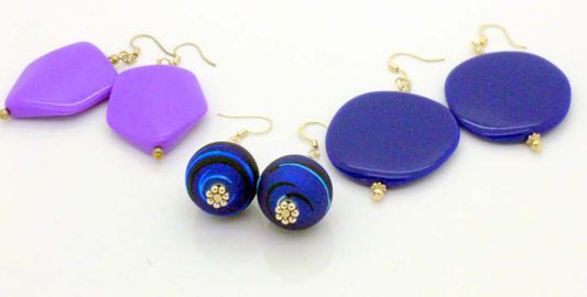 Purple and Blue Earrings, 3 assorted styles,