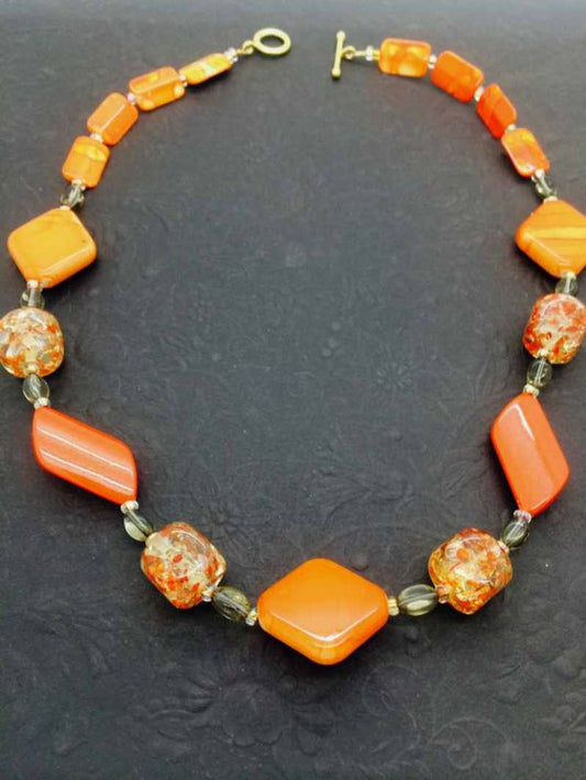 Burnt Orange Beaded Necklace, 54cm, Style 2 - Kit or Made