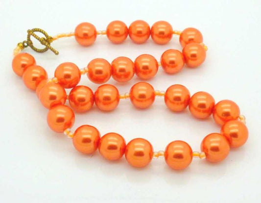 Burnt Orange Pearl Beaded Necklace 54cm