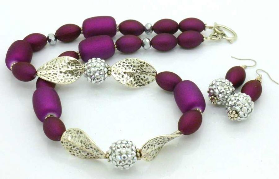 Grape Delight Beaded Necklace 54cm - Plus earrings