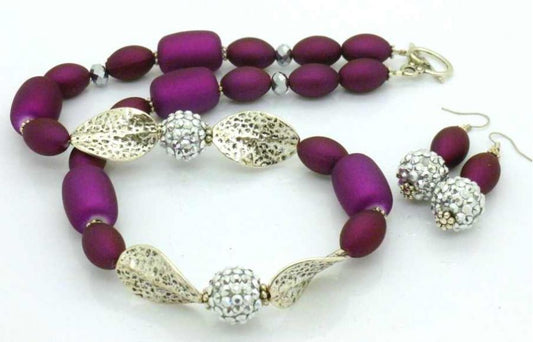 Grape Delight Beaded Necklace 54cm - Plus earrings