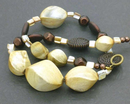 Natural Tone Beaded Necklace 54 cm