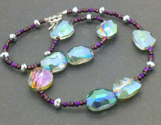 Art Deco Style Purple Beaded Necklace, 54cm