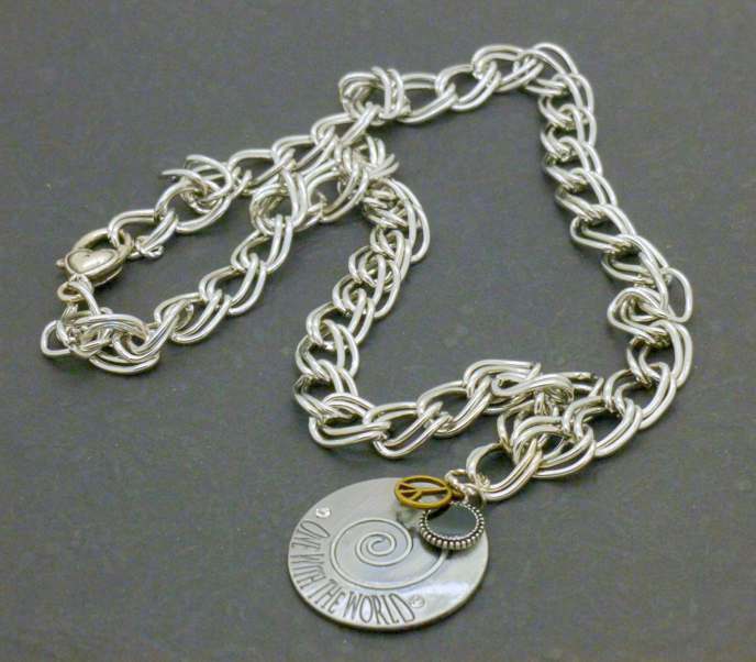 Chunky Chain Necklace with Peace Charms, 60 cm