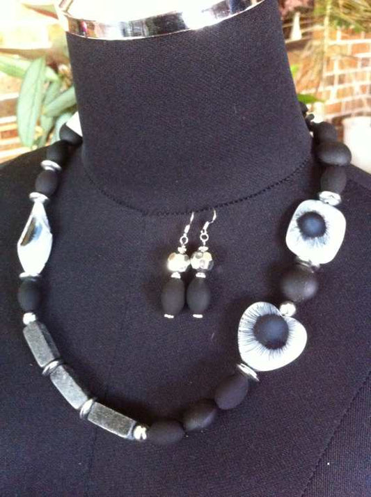 Smoky Beaded Necklace, 54cm - Plus Earrings