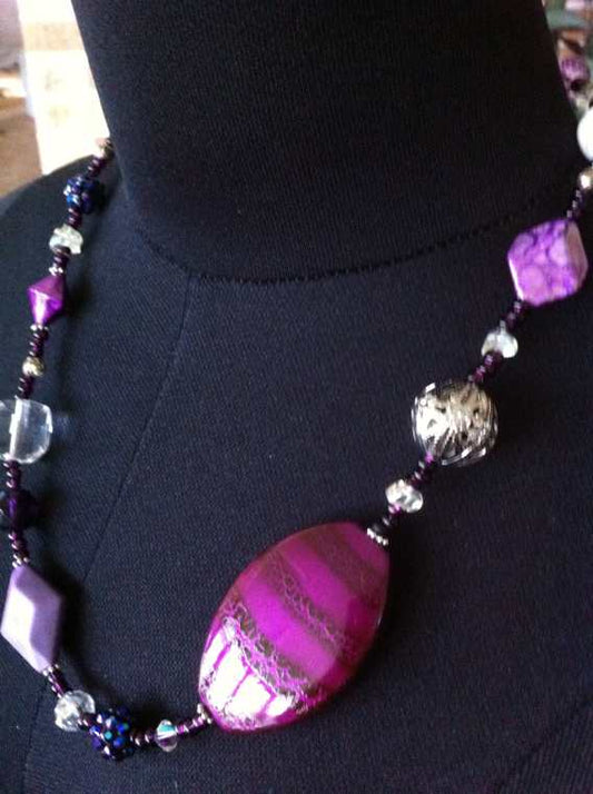 Purple Charm Beaded Necklace, 54cm