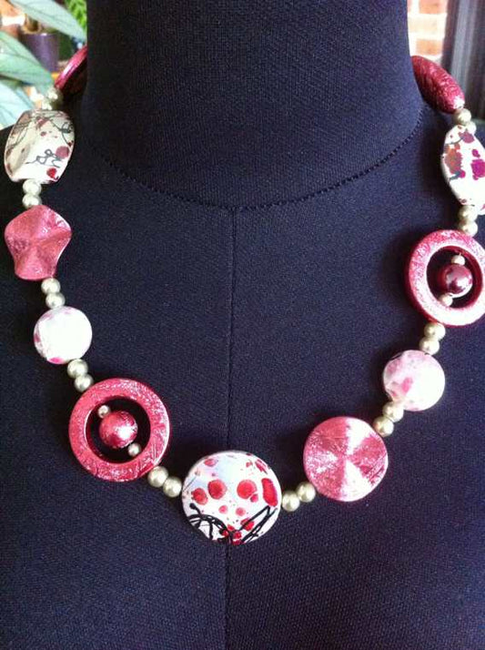 Vintage Pink Beaded Necklace, 54cm
