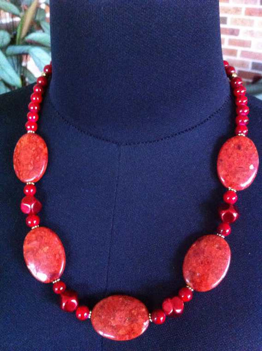 Fiery Red Coral Necklace, 54cm