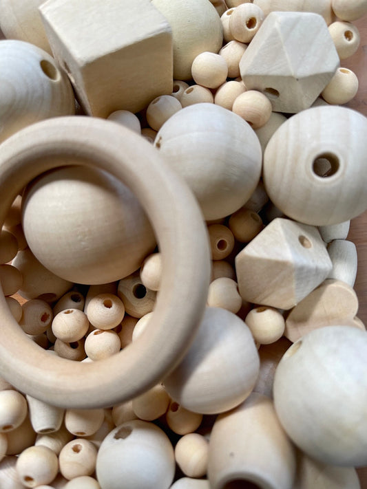 Wooden Bead Mix - Random mix of Beads, Style 2,   230 grams