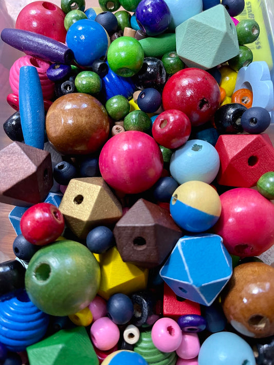 Wooden Bead Mix - Random mix of Coloured Beads, Style 1,   230 grams