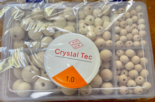 Wooden Bead  Mix  Container and stretch cord