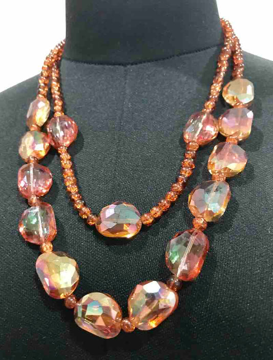 Crystal Brown Necklace, 54cm, 2 strands - Chunky Beads