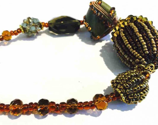Chunky Necklace Handmade, Topaz and Bronze, 54cm