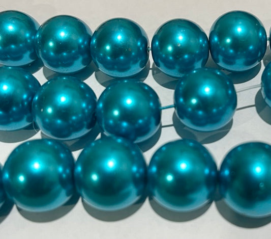 Glass Pearls, Aqua blue, 16mm, 16 inch strand