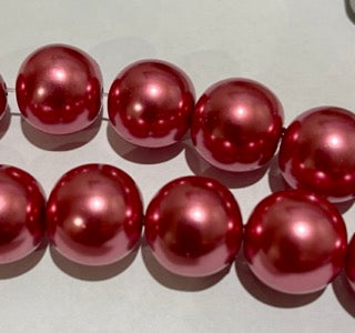 Glass Pearls, Dark Pink, 16mm, 16-inch strand - extra long
