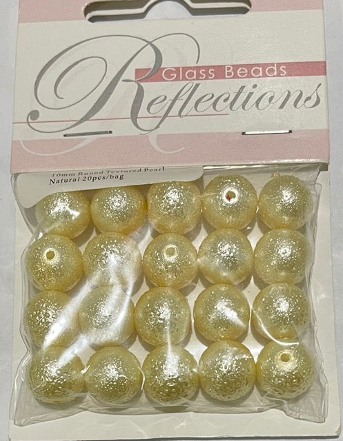 Glass Pearl Beads Round Teaxture 10mm Ivory 20pcs - Ribtex
