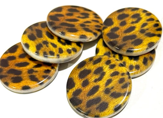 Acrylic Bead, Flat Round, Black Brown White, 32mm, Leopard  pattern, 6pcs