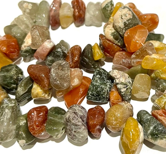 Bead, multi-quartz (natural / dyed / heated), large chip, 15-inch strand.