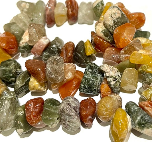 Bead, multi-quartz (natural / dyed / heated), large chip, 15-inch strand.