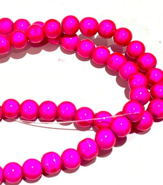 Bead, acrylic, hot pink, 8mm round. 16-inch strand