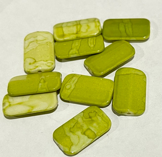 Bead, acrylic, white and green, 18x11mm ridged rectangle. 200pcs