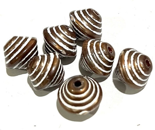 Acrylic bead bronze and white, 14x12mm, corrugated double cone with 2mm hole. 40pcs