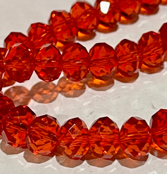 Glass Crystal Beads, Faceted Rondelle, 10x7.4mm, Red, 1 strand