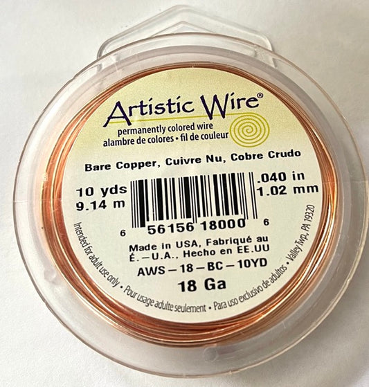 Artistic Wire Bare Copper, 18 gauge 20 ft Larger Spool
