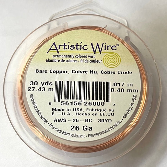 Artistic Wire Bare Copper, 26 gauge 30 yards Larger Spool