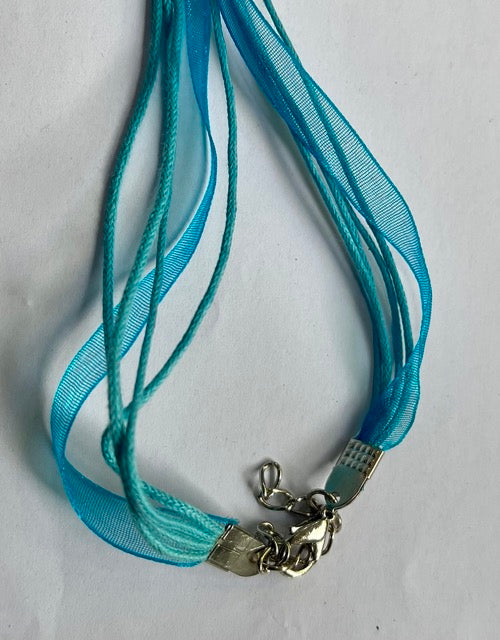 Ribbon and Cord Necklace, Aqua, 18 inches 2pcs