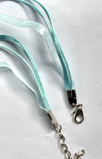 Ribbon and Cord Necklace, Lt Blue,  2pcs