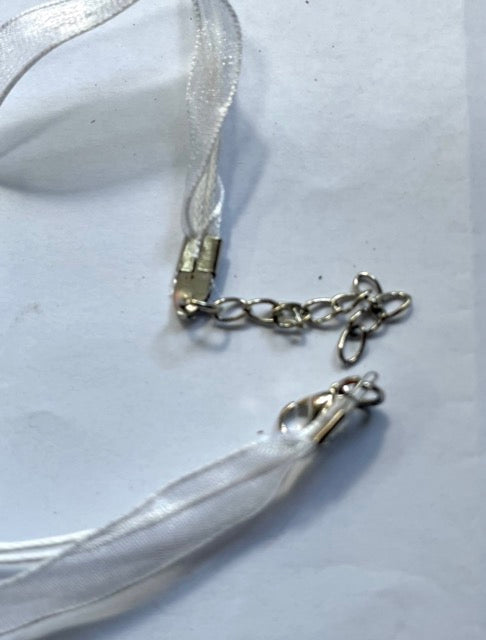Ribbon and Cord Necklace,White, 2pcs