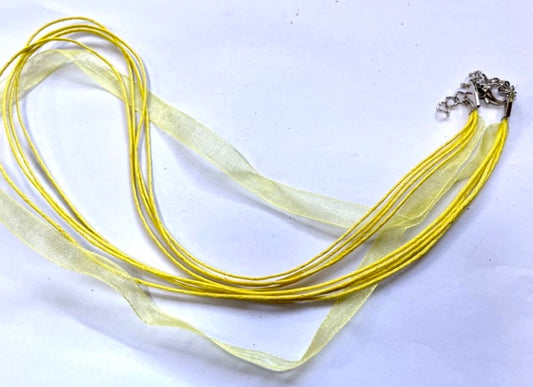 Ribbon and Cord Necklace,Wattle Yellow, 2pcs