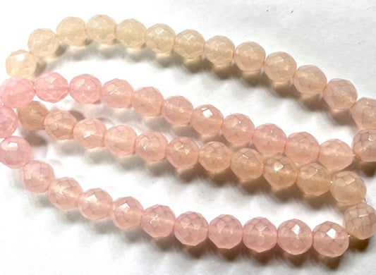 Czech Fire Polish Opal Varigated Soft Pink, round faceted 10mm, 16 inch strand
