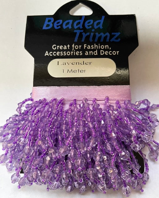 Beaded Trim, Acrylic, Lavendar 30mm drop, on satin tape, 1 metre