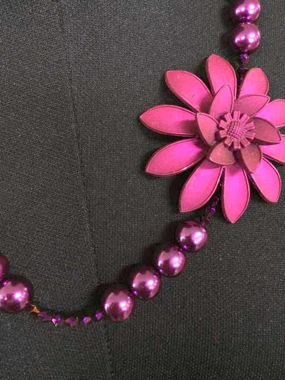Handmade Beaded Necklace 54 cm, Dark Mulberry Coloured Flower