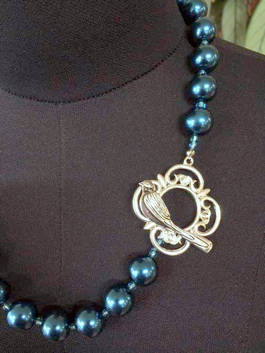 Handmade Necklace 54 cm, Ornate Bird Clasp