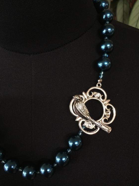Handmade Necklace 54 cm, Ornate Bird Clasp