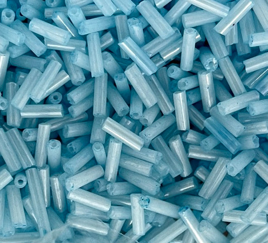 Bugle Beads,  6mm, Soft Blue, 25 grams