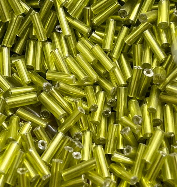 Bugle Beads,  6mm, Lime, 25 grams