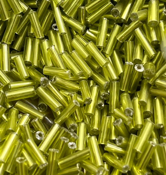 Bugle Beads,  6mm, Lime, 25 grams