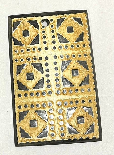 Bone, Rectangle Pendant, Black and Cream, 35mm x 60mm, 1pc