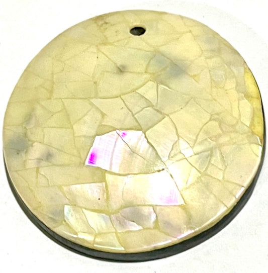 Shell - Mother of Pearl Round Pendant, cracking with resin backing, 30mm, 4mm thick, 1pc