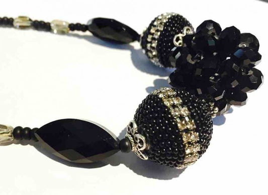 Chunky Necklace Handmade, Black and Silver, 54cm  - Evening Wear