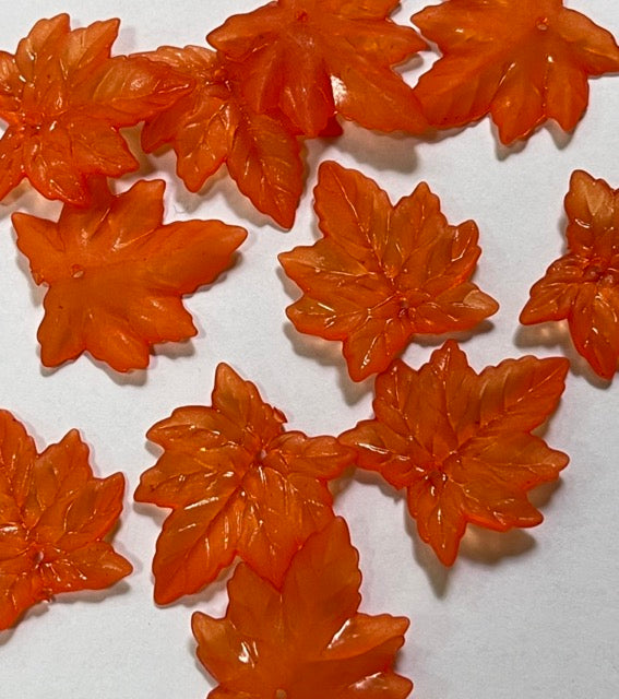 Acrylic Leaf Beads, matt burnt orange, 25mm, 20pcs