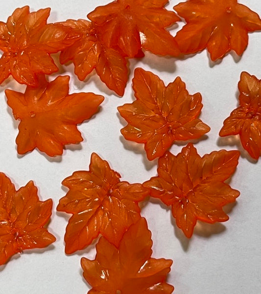 Acrylic Leaf Beads, matt burnt orange, 25mm, 20pcs