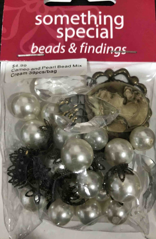 Pearl Bead and Cameo Mix Cream 39pcs, ribtex