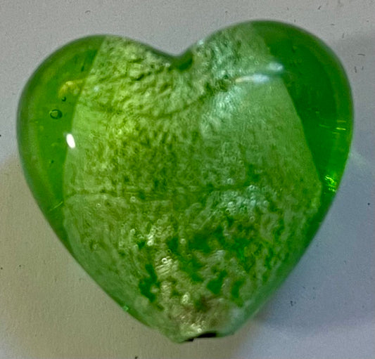 Foil Lined Glass Bead, Mint Heart, 30 mm, 1 pcs