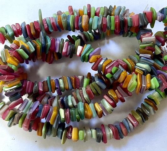 Bead, mother-of-pearl (dyed), mixed colors, approx 10mm square, 86 cm strand
