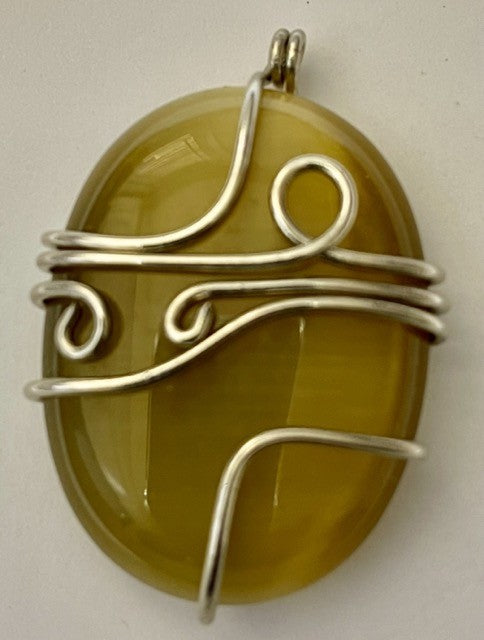 Catseye Wired Pendant, Fawn, 30 x40mm, 1pc